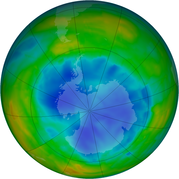 Antarctic ozone map for 07 August 2009